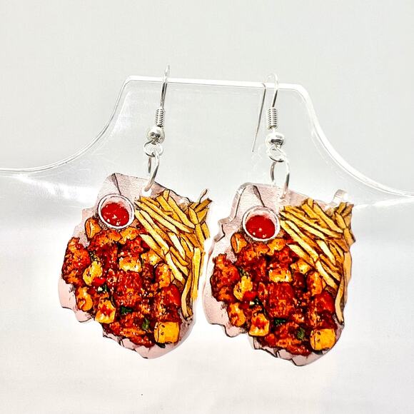 Chicken Nugget Earrings - Fries Earrings - Take Out Accessories - Lunch Lady Ear - Picture 1 of 8